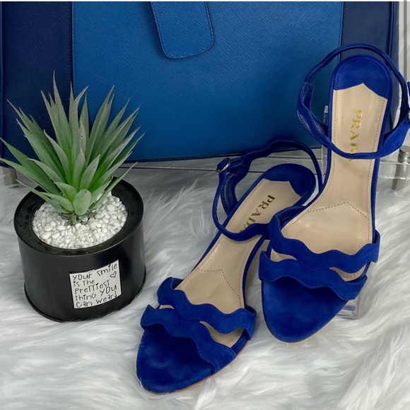 Prada Bluette Scalloped Wavy-Strap Sandals - Picture 2 of 9